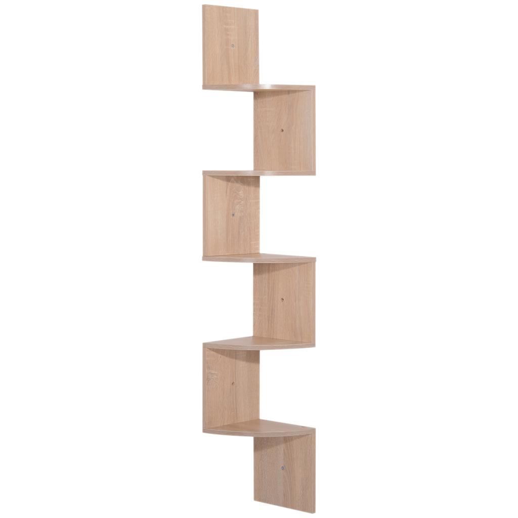 Wall Corner Shelf Zigzag Storage Rack 20 Cm X 20 Cm X 126 Cm Height 5 Tiers Light Oak Wood