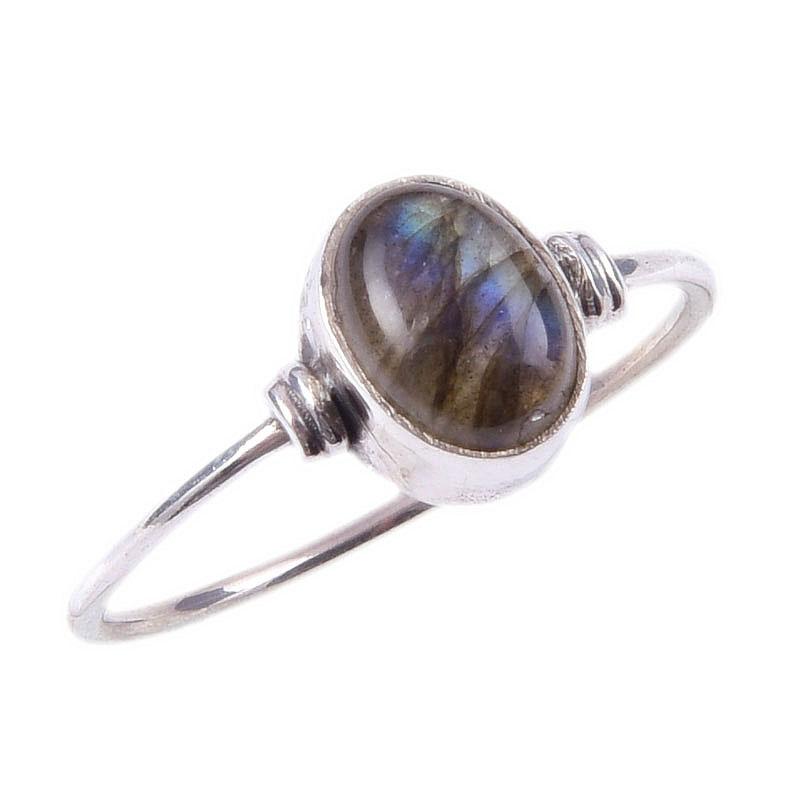 Кольцо из чистого серебра 925 пробы с натуральным лабрадоритом ручной работы S.5.5 C2N39