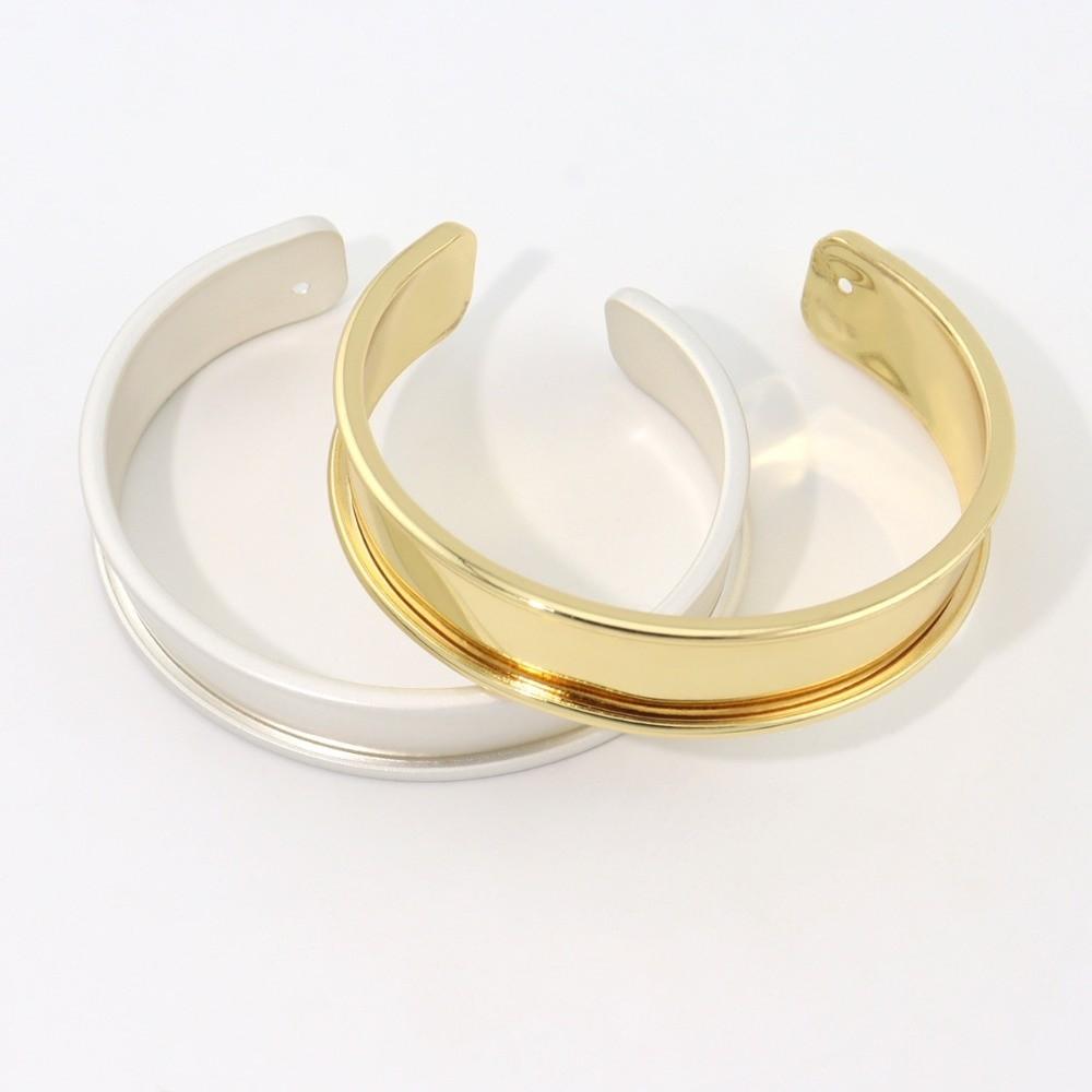 18K Genuine Gold Wide Concave Groove DIY Bracelet Smooth Simple Bracelet Base for Women