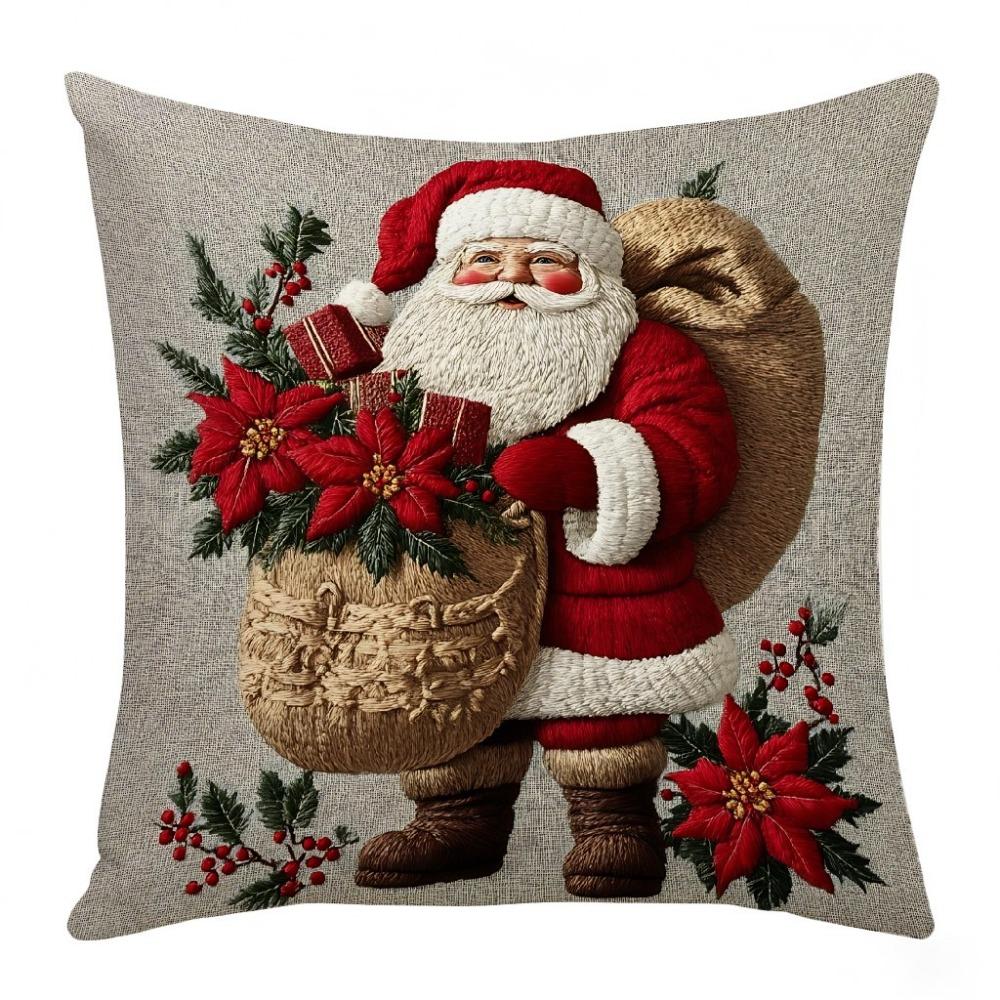 Christmas Cushion Cover Christmas Tree Pattern Santa Claus Cartoon Christmas Pillow Cover 45x45cm Size Snowflake