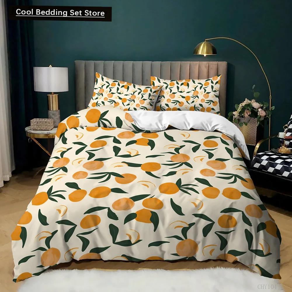 Fruit Duvet Cover Set Orange Bedding Set for Teens Girls Women Cute Cartoon Orange Double Queen King Size Polyester Qulit Cover