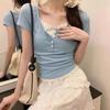 Korean Y2K Lace Faux Two-Piece Short Sleeve Women's Slim Top