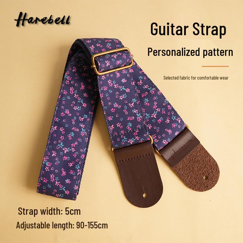 Floral Bird & Branch Print Electric Guitar Strap, PU Leather - Crape Myrtle Flower Design