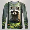 3D Принт Милый Енот Графическая Футболка Для Мужчин Забавный Анималистичный Узор Длинный Рукав Круглый Вырез Свободные Дышащие Удобные Мужские Топы