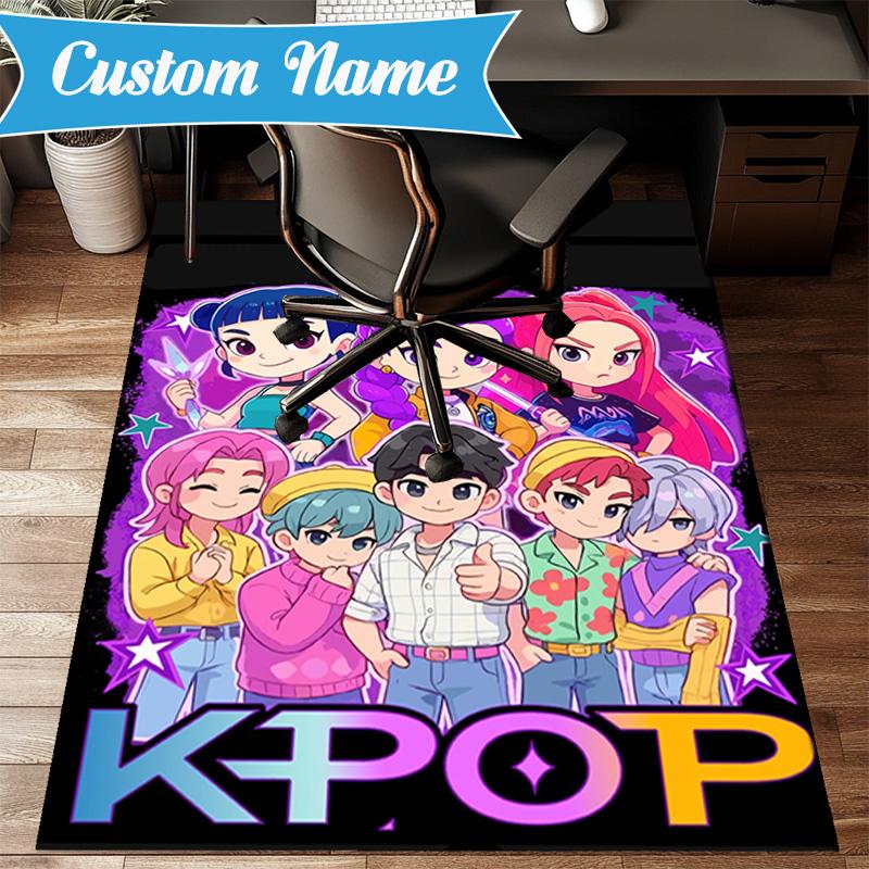 Custom Name Music Stars KPop Demon Rug for Living Room, Game Rooms, Office, Bedroom, Floor Mat Playful Design, fan gifts Christmas decor