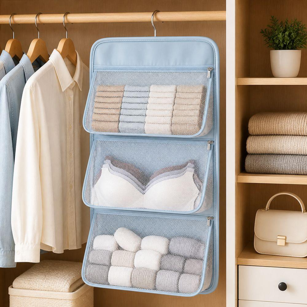 Multi Layer Underwear Hanging Bag Zipper Closure Closet Storage Bag Wardrobe Organization