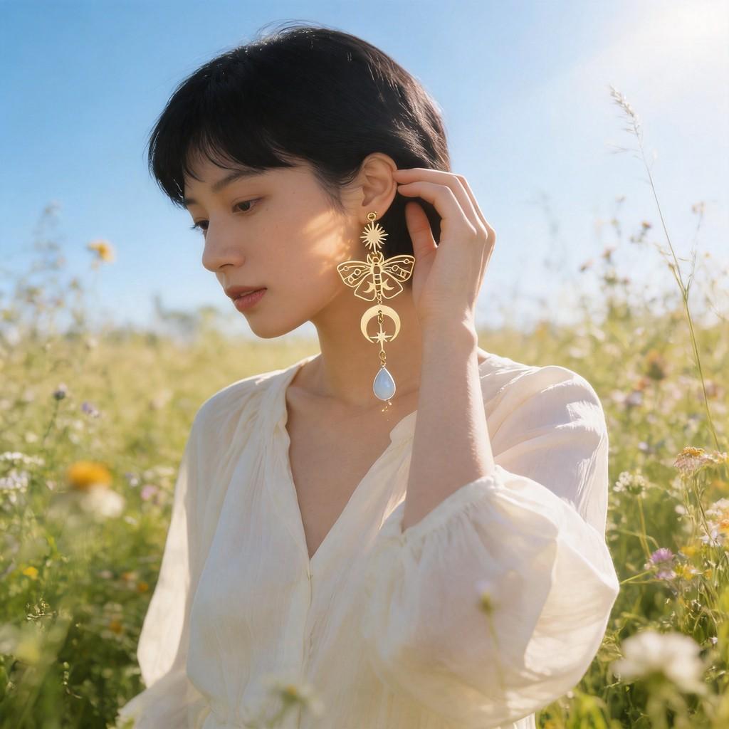 Bohemian Gold Moon And Sun Butterfly Dangle Earrings For Women
