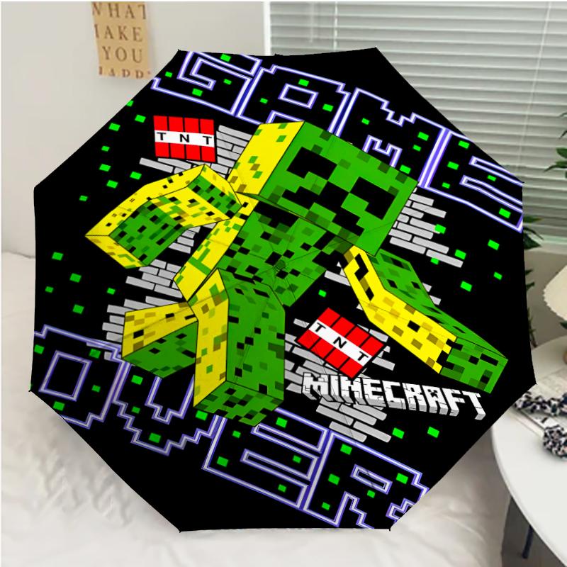 Blocky pixel game Print Automatic Umbrella, 8 Rib Iron Frame, Plastic Handle, Suitable for Outdoor Travel &Daily , Ideal Gift