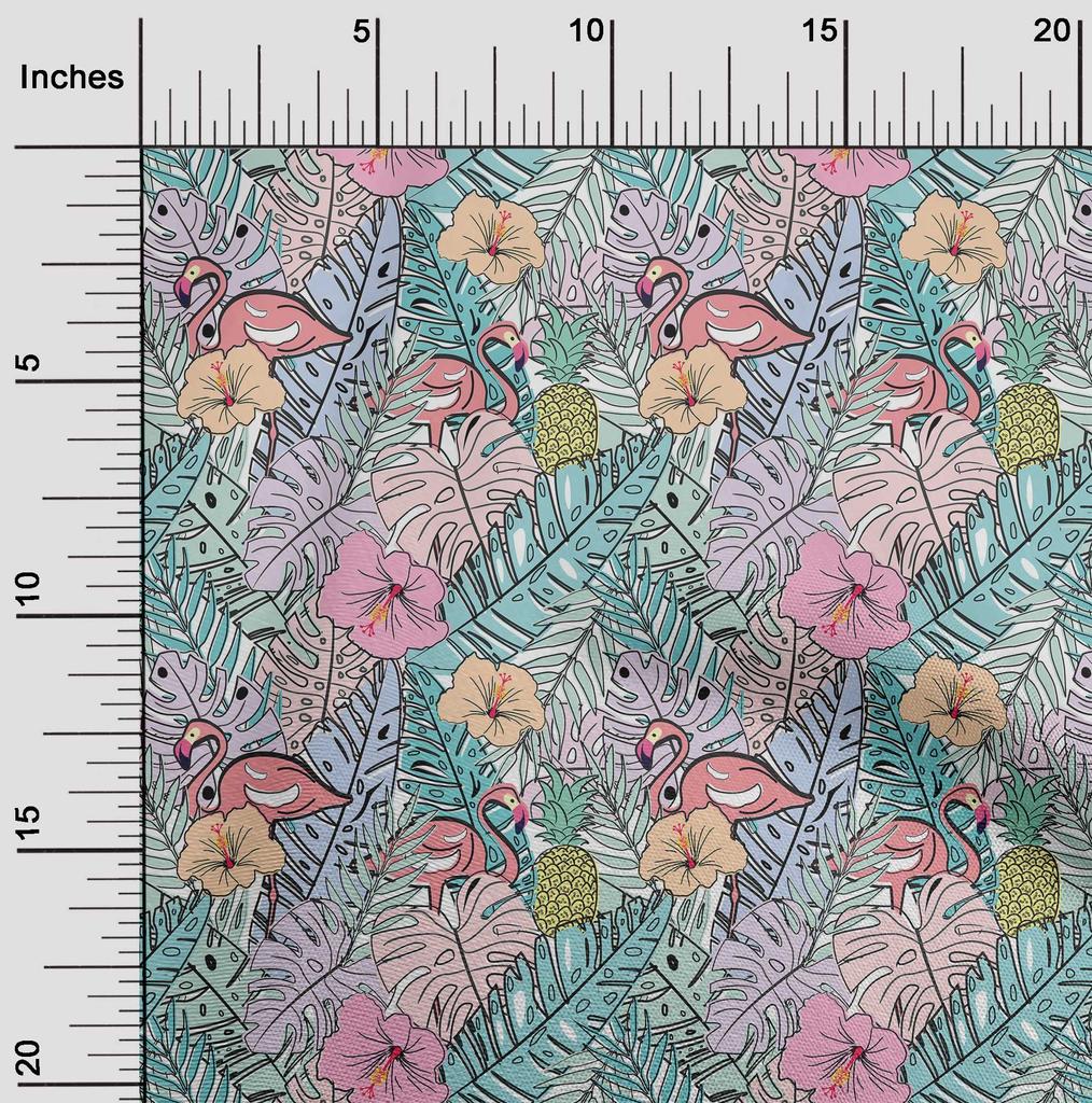 oneOone Cotton Flex Dusty Teal Green Fabric Tropical Flamingo Sewing Fabric By The Yard Printed Diy Clothing Sewing Supplies 40 Inch