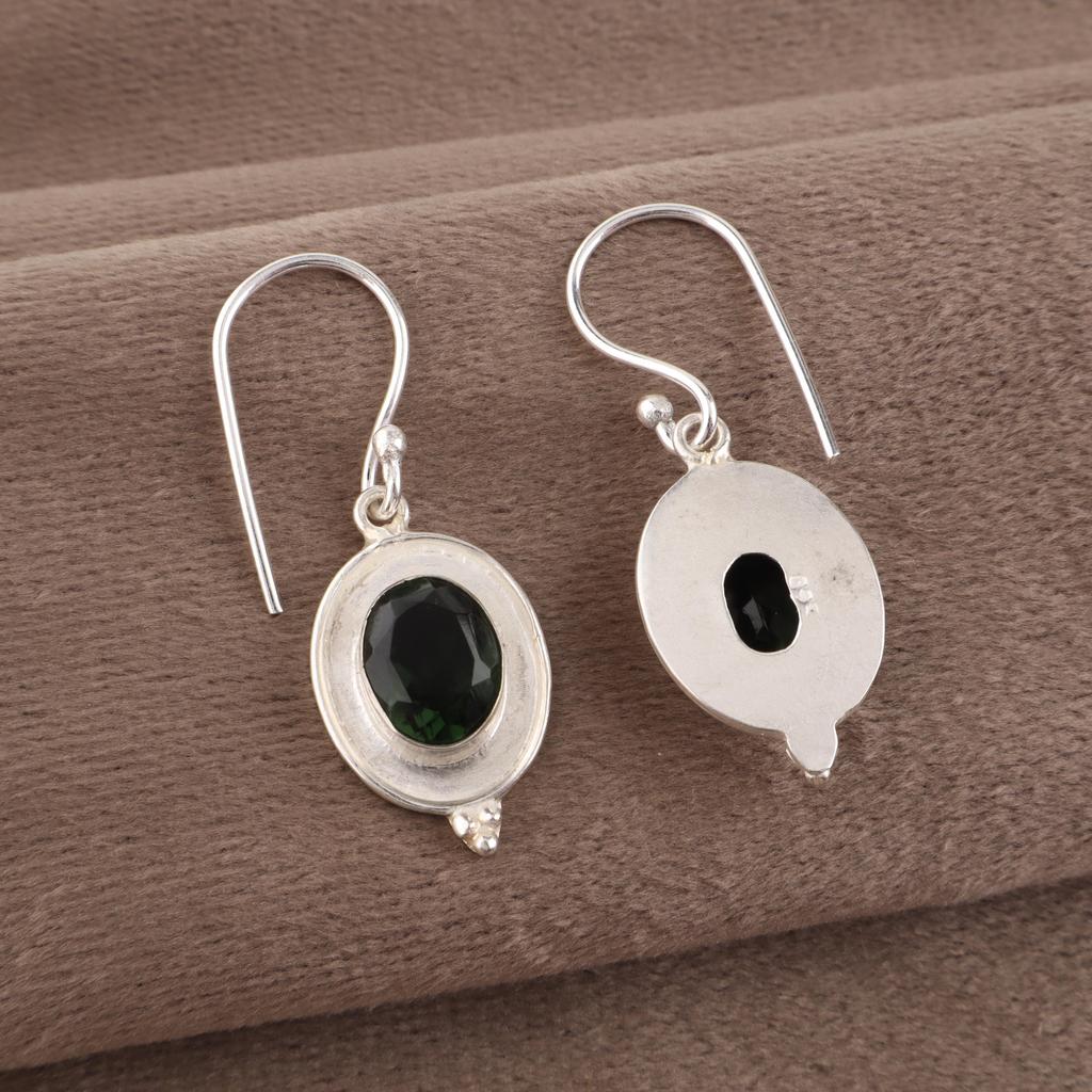 Green Tourmaline Gemstone Jewelry, 925 Solid Sterling Silver Earrings, Handmade Beautiful Silver Earrings, For Wedding Gift