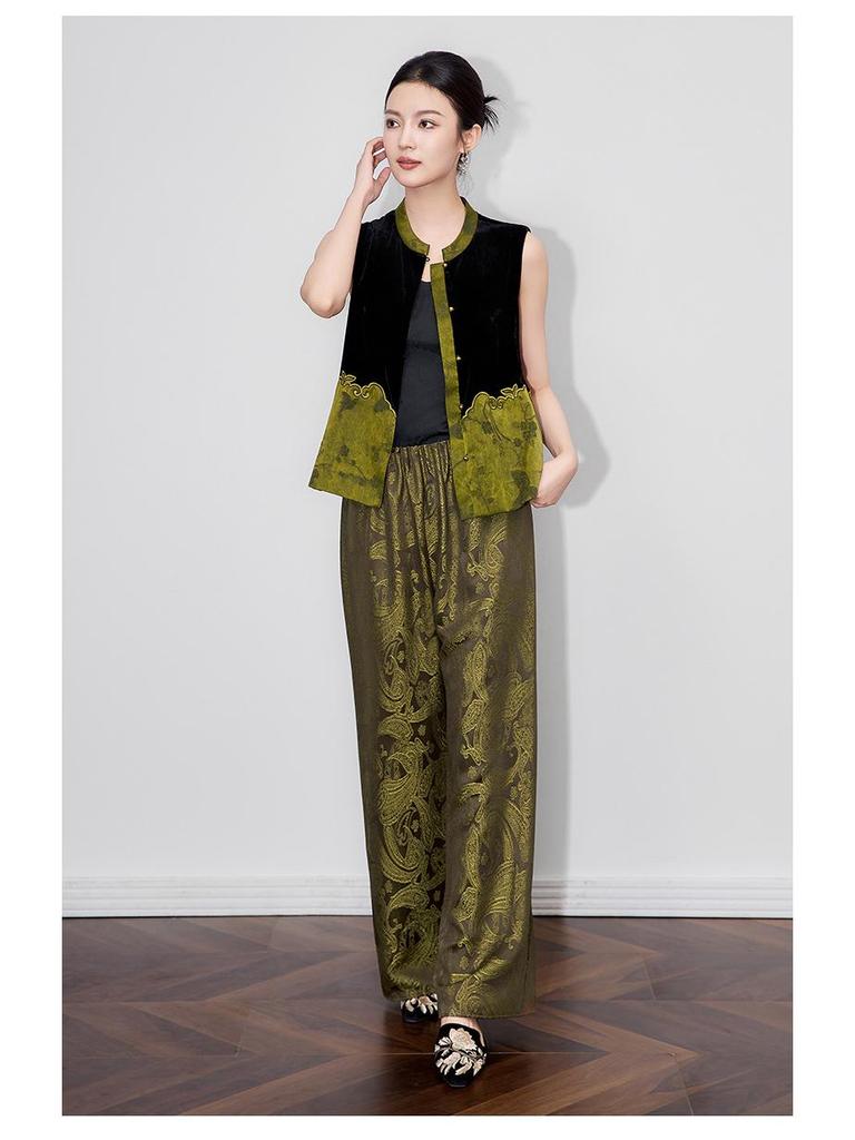 Super Aura Rayon Jacquard Wide-Leg Long Pants - New Chinese National Style