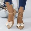 Women's Shoes 2024 Buckle Strap Women's High Heels Outdoor Dress Pumps Women String Bead Bow Tie Crystal Square Heel Shoes Women