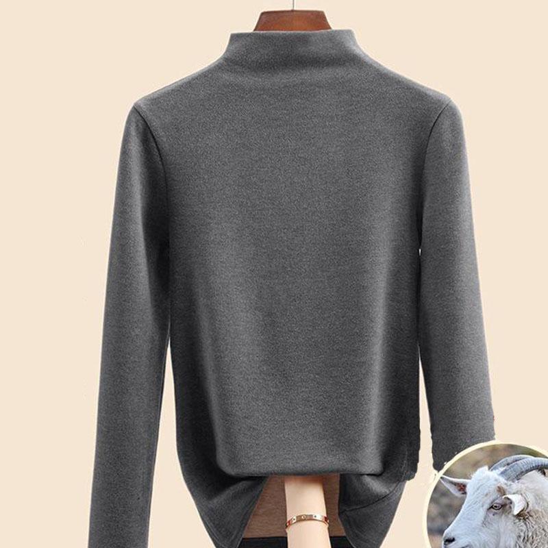 Осенне-зимняя женская нижняя рубашка, кашемировый дралон, шелковый шелковый топ с полувысоким воротником и внутренней подкладкой для волос, теплые топы