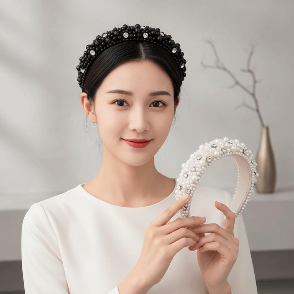 Elastic Plastic Base Full Pearls Hair Hoop Luxury Style Baroque Headdress Office Ladies