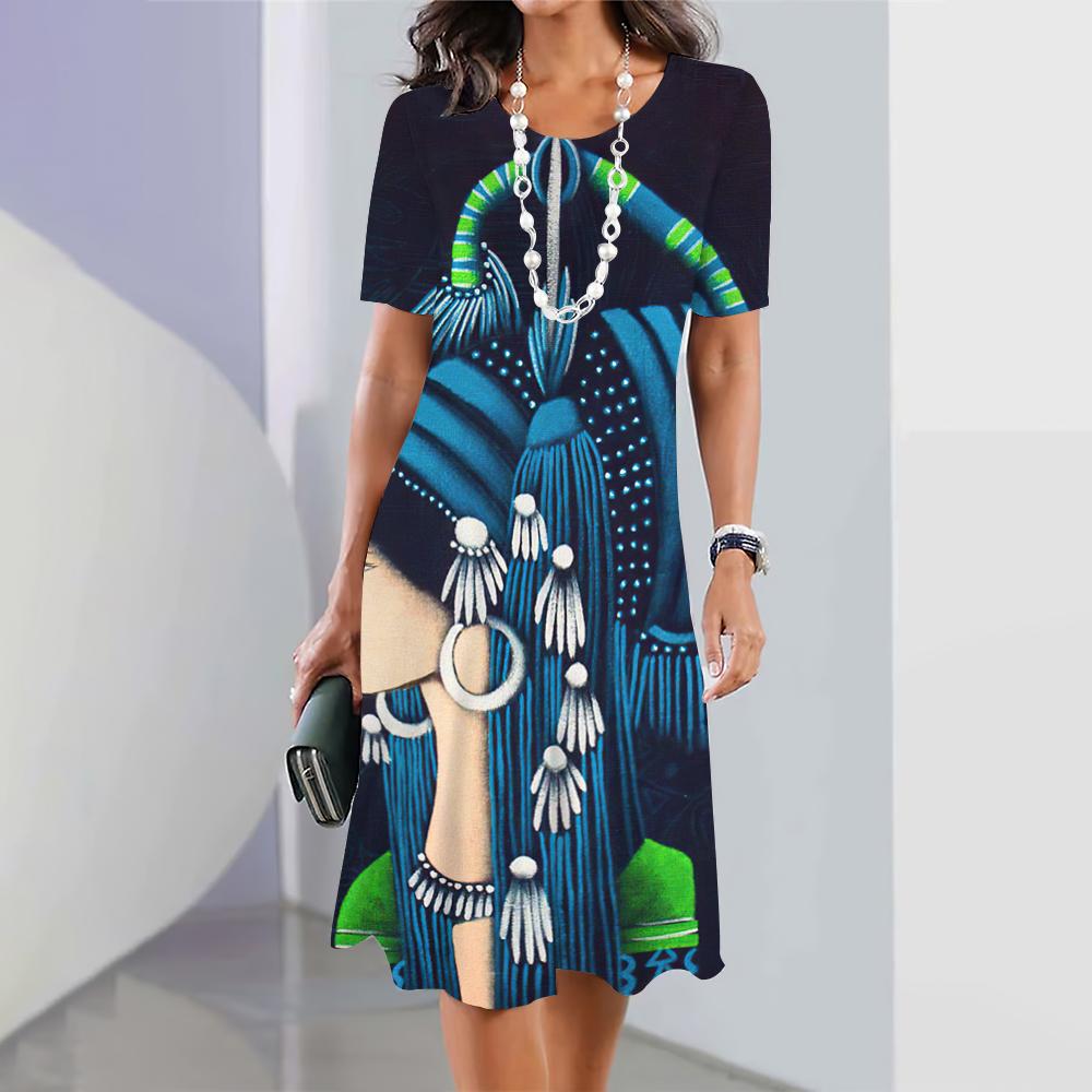 2024 Новые платья с 3D-принтом лица для женщин, элегантные платья миди, летнее женское платье с коротким рукавом, модная одежда больших размеров