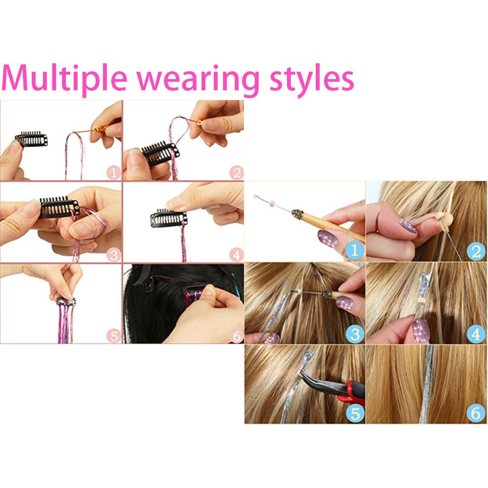 93/120cm Sparkle Synthetics Hair Extensions Tinsel Rainbow Colored Strands Girls Headwear Hairbinge Hair Laser False Decor