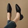 Women's Spring and Autumn  Retro Pointed Toe Pedal Soft Leather Loafers All-match Thick-heeled Mid-heel Fashion Single Shoes
