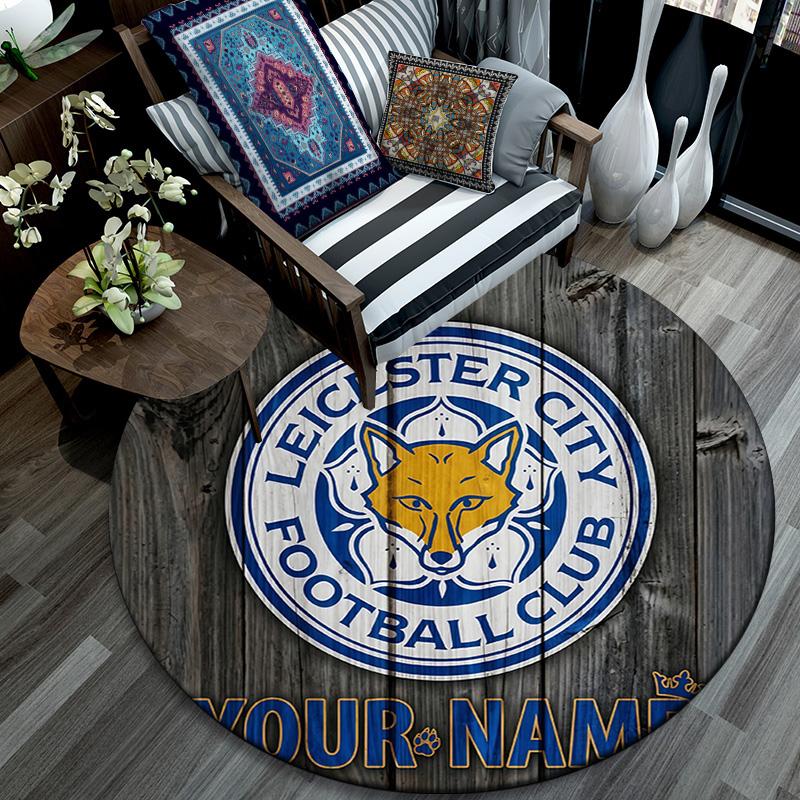 Custom Name Leicester City Round Area Rug,Carpet Rug for Living Room Bedroom Sofa Playroom Decor,Non-slip Floor Mat