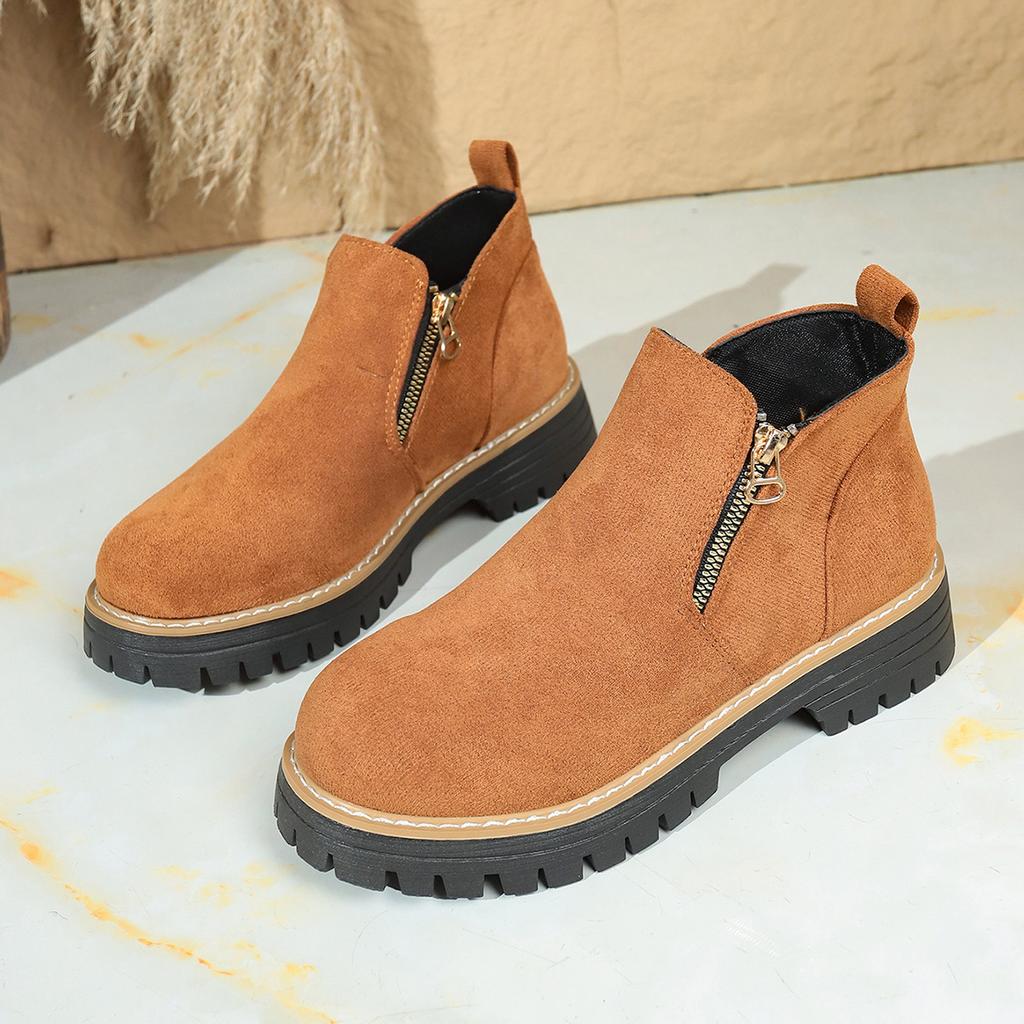 2025 ботинки мартин с круглым носком и боковой молнией, короткие ботинки на толстом каблуке, новые осенне-зимние, большого размера, женские короткие ботинки для внешней торговли