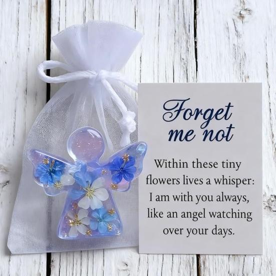 Angel Figurine Keepsake Forget Me Not Angel Memorial Gift Sympathy Bereavement Angel Ornament with Warm Message Card Grieving Keepsake for Loss