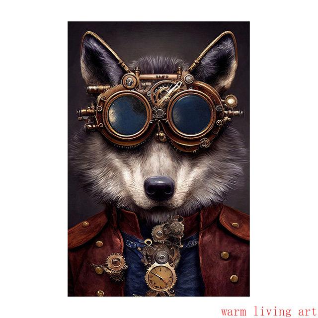 Retro Steampunk Cat Wolf Astronaut Rabbit Poster Art Canvas Painting Funny Animal Tiger Gorilla Poster Living Room Home Decor