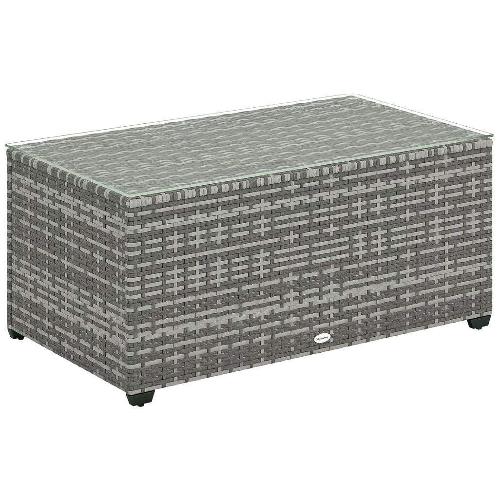90 x 50cm Glass-Top Rattan Side Table - Light Grey