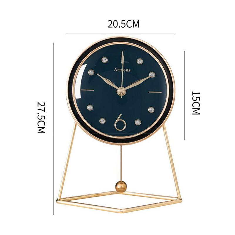 Luxury 8inch Alloy Mute Desk Table Clock with Diamond Pendulum Deco Clock for Bedroom Livingroom
