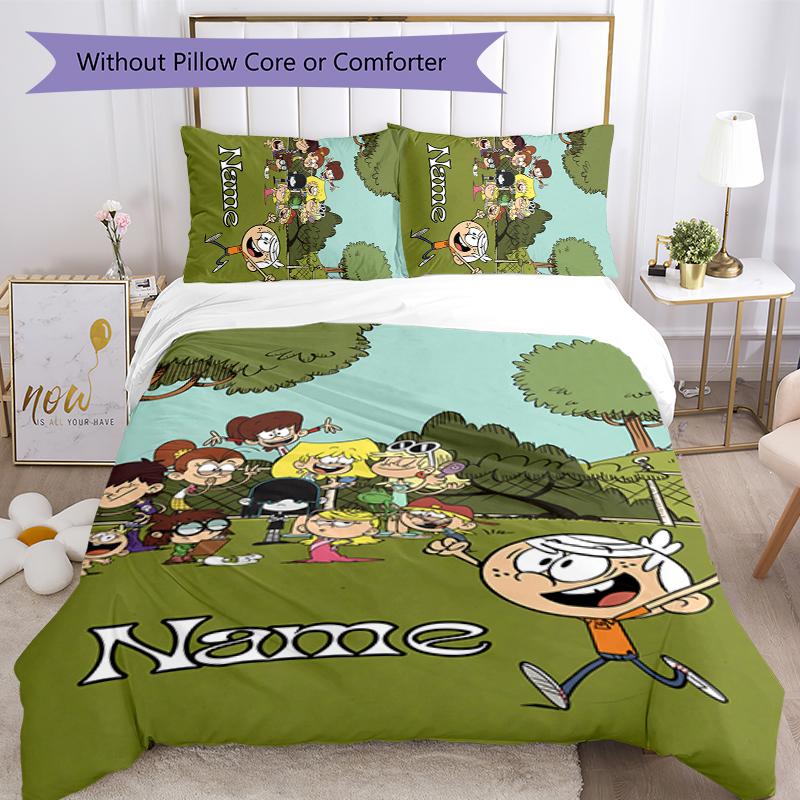 3pcs Custom Name The Loud House Bedding Set Duvet Cover Closure Includes 1 Duvet Cover & 2 Pillowcases for All Seasons Bedroom Decor