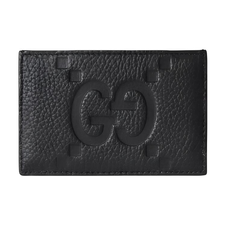Gucci Кожаный держатель для карт с тиснением GG, Черная зернистая кожа, Тонкий мужской чехол для кредитных карт для повседневного использования 812681-AABY0-1000