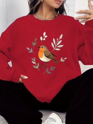 Женские свитшоты с малиновкой и ботаническими ветвями