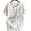 Womens Floral Print Cotton Casual Top with 6 Patterns, Round Neck, Short Sleeves, Button Embellishments