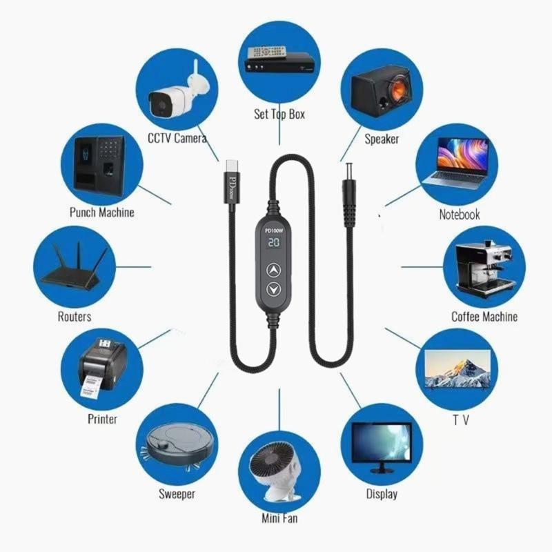 USB C Power Cord with 28 Adapters 100W Highest Efficiency Variable Power Supply DC5.5 Type C Charging Cable 120cm
