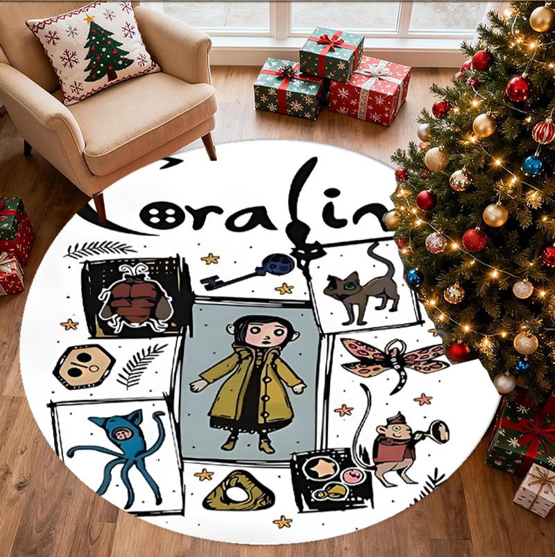 Coraline Pattern Round Rug, Indoor/Outdoor Mat, for Picnic, Gameroom, Bedroom, Office, Living Room, Home Decor Carpet, Birthday Gift