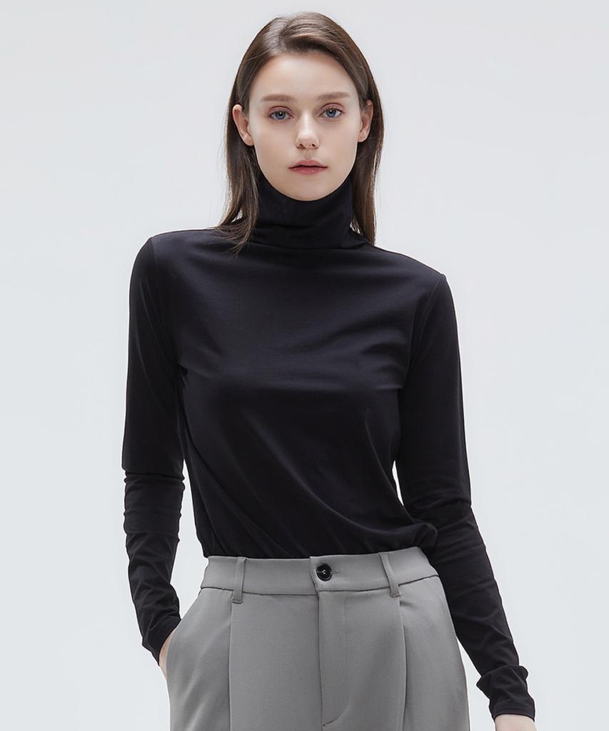 YJACK W_More Attention Drape Mock Neck Long Sleeve T-Shirt (120Gsm) Ljt1731L (B Type)