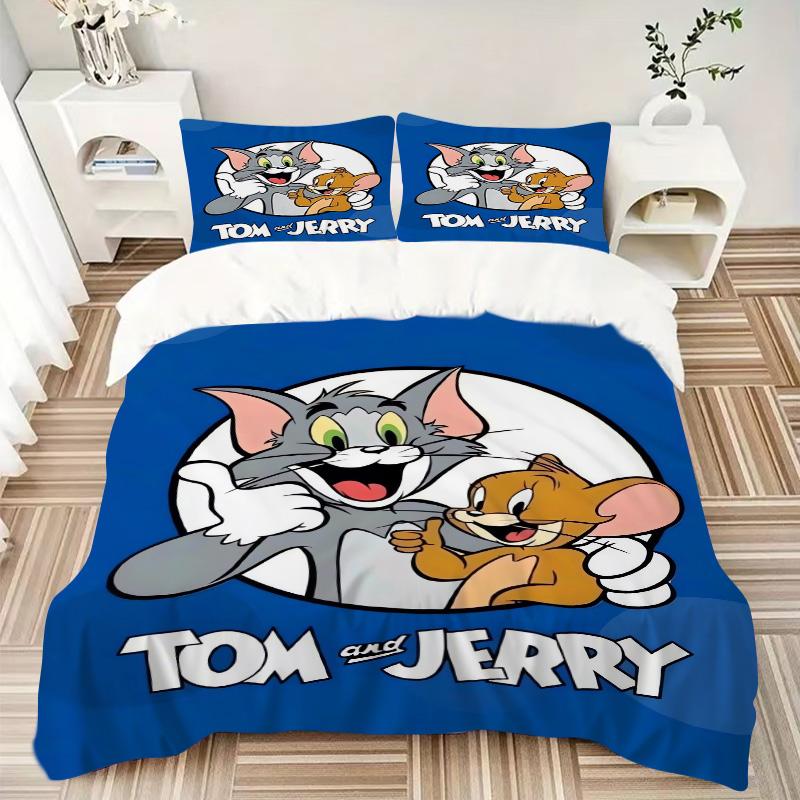 Tom Jerry Adventures Print 3Pcs Bedding Setduvet Cover With 2 Bedropillowcase Home Birthday Gift