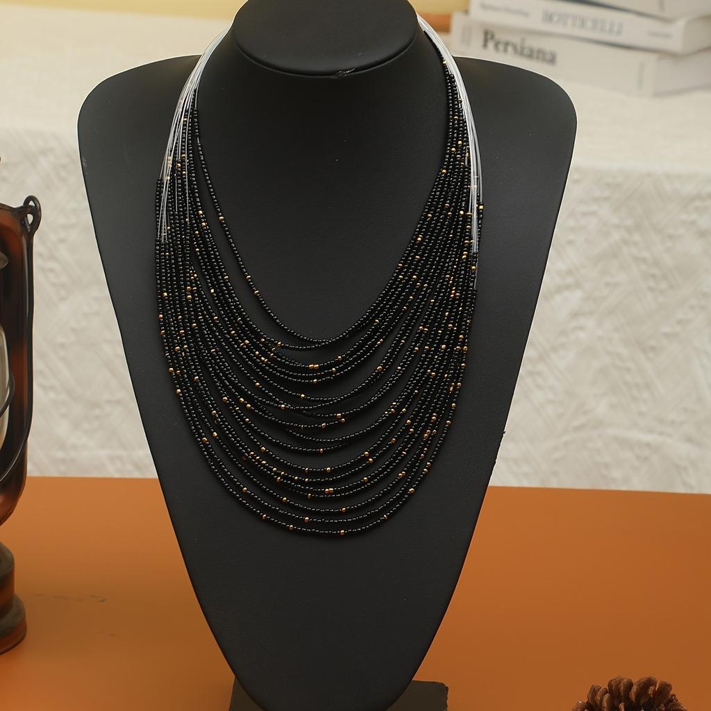 Ретро Этнический Стиль Ожерелье из Рисовых Бусин Богемный Многослойный Бисероплетеный Свитер Цепочка