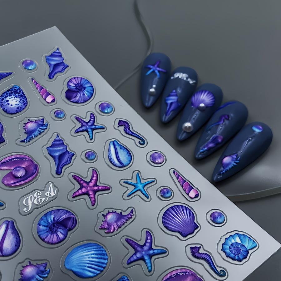 5D тисненые наклейки для дизайна ногтей с океанской тематикой и дизайном колокольчика в форме морской звезды, наклейки для дизайна ногтей для украшения дизайна ногтей
