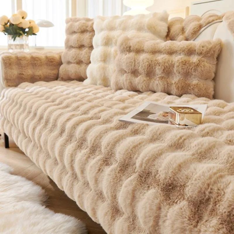 Роскошный плюшевый чехол для дивана из искусственного меха, зимнее теплое полотенце в форме пузыря, подушка, супермягкий пушистый бархатный чехол для домашнего декора