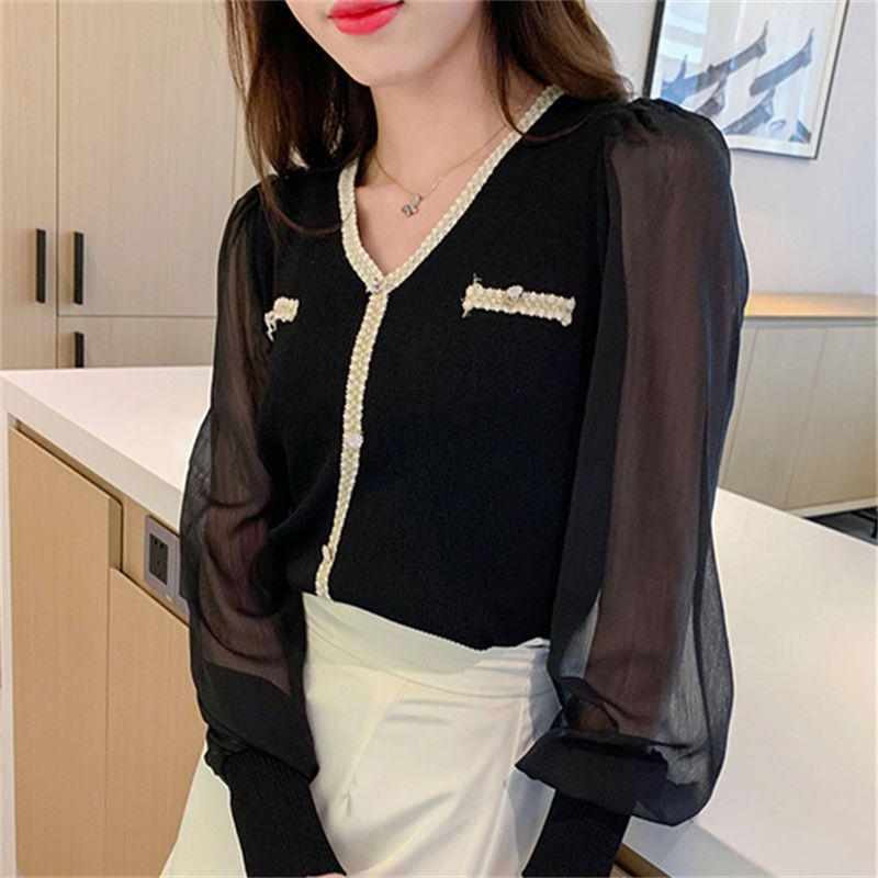 2023 Trendy French Chiffon Puff Sleeve Shirt for Women