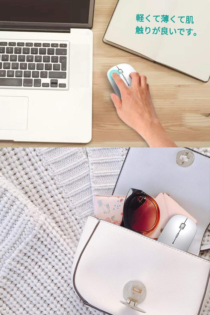 2.4GHz Bluetooth Wireless Mouse, Rechargeable, Slim, Quiet, 3DPI Modes, Optical, Compact, Lightweight, High Precision, Compatible with Mac, Windows,