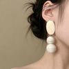 Retro Exaggerated Round Rattan Stud Earrings, Handmade Wooden Long White Ball Niche Temperament Women Earrings