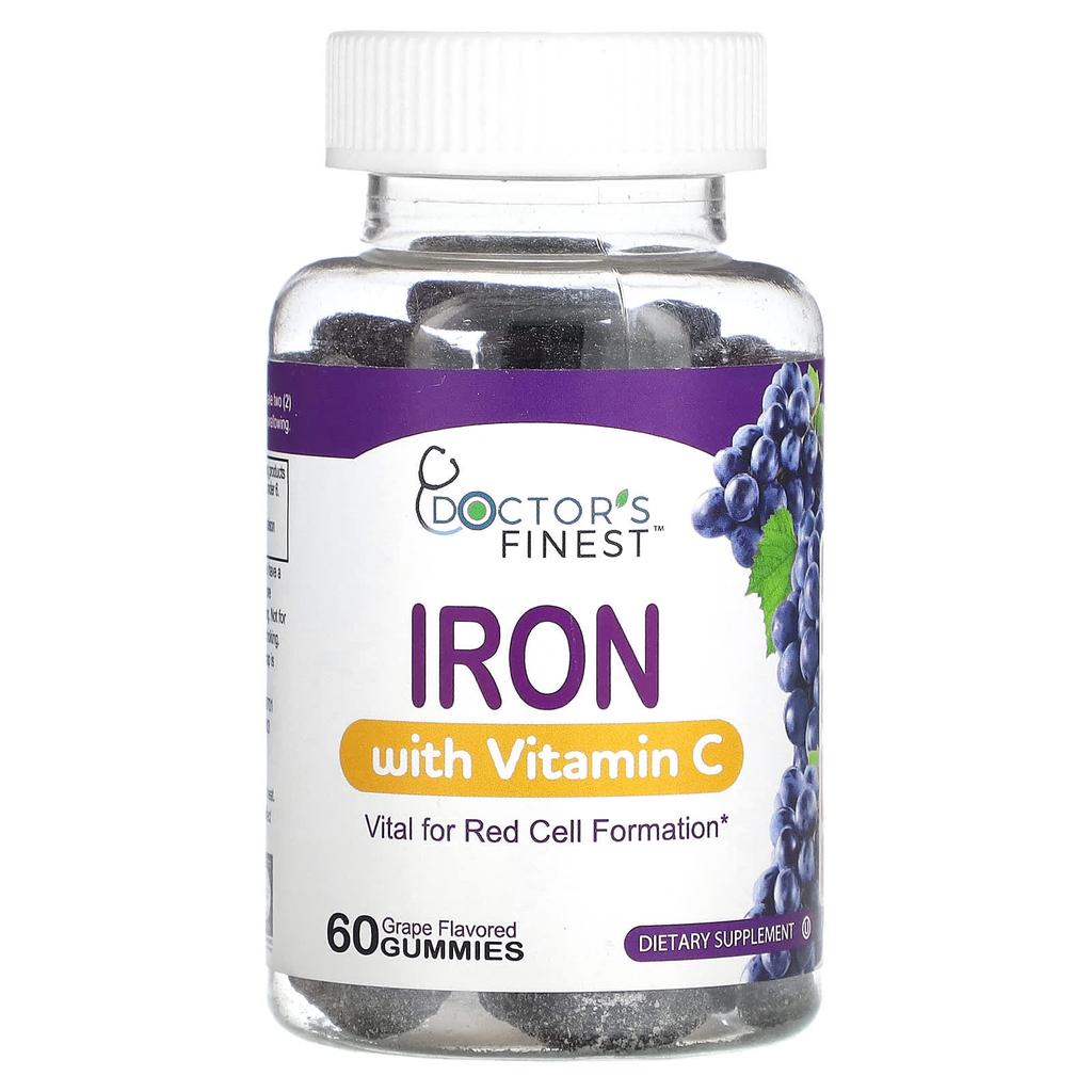 Doctor's Finest Iron Supplement with Vitamin C, Grape Flavor, 60 Gummies