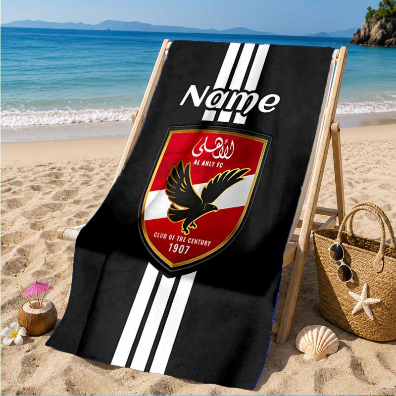 Custom Name Beach Towel Ahly FC Crest Microfiber Beach Towel, Lightweight for Summer Travel, Swimming Pool Fan Birthday Gift
