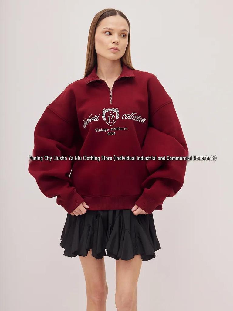 American Vintage Lapel Half-Zip Hoodie - Trendy, Slimming, and Comfortable Women's Outerwear