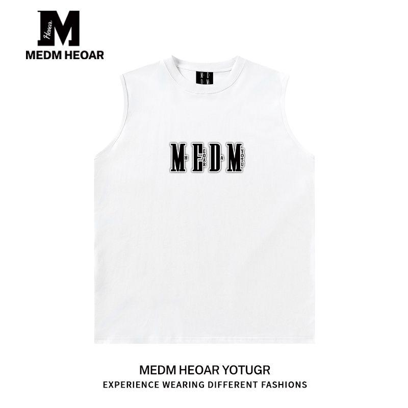 Medm Heoar Sleeveless T-Shirt, Chinese Trendy Brand, Simple and Loose Fit, Pure Cotton Sports Fitness Vest for Men, Suitable for Outerwear