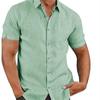 Summer Lapel Solid Color Men Clothing Short Sleeve Button Men's Cotton Linen Shirt