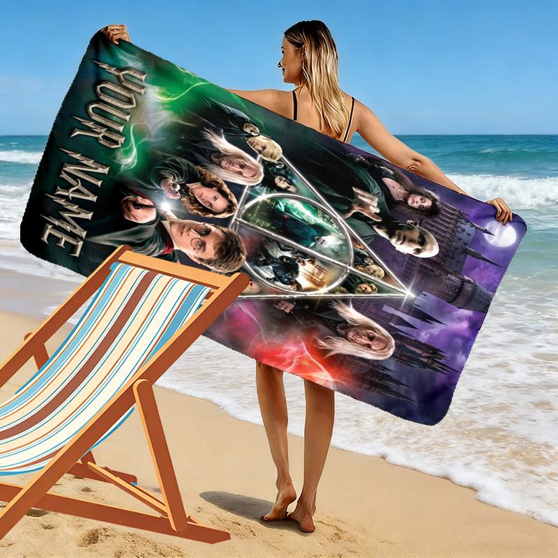 Name Custom Hogwarts Print Beach Towel, Large Soft Quick Dry Towel for Beach Camping Swimming