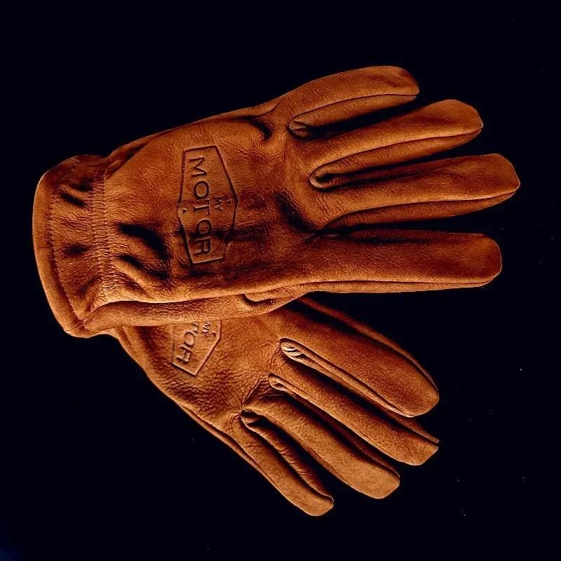 Vintage Frosted Cowhide Leather Motorcycle Gloves for Men Women Driving Accessories Warm Work Glove Dirtbike MX Motocross Items