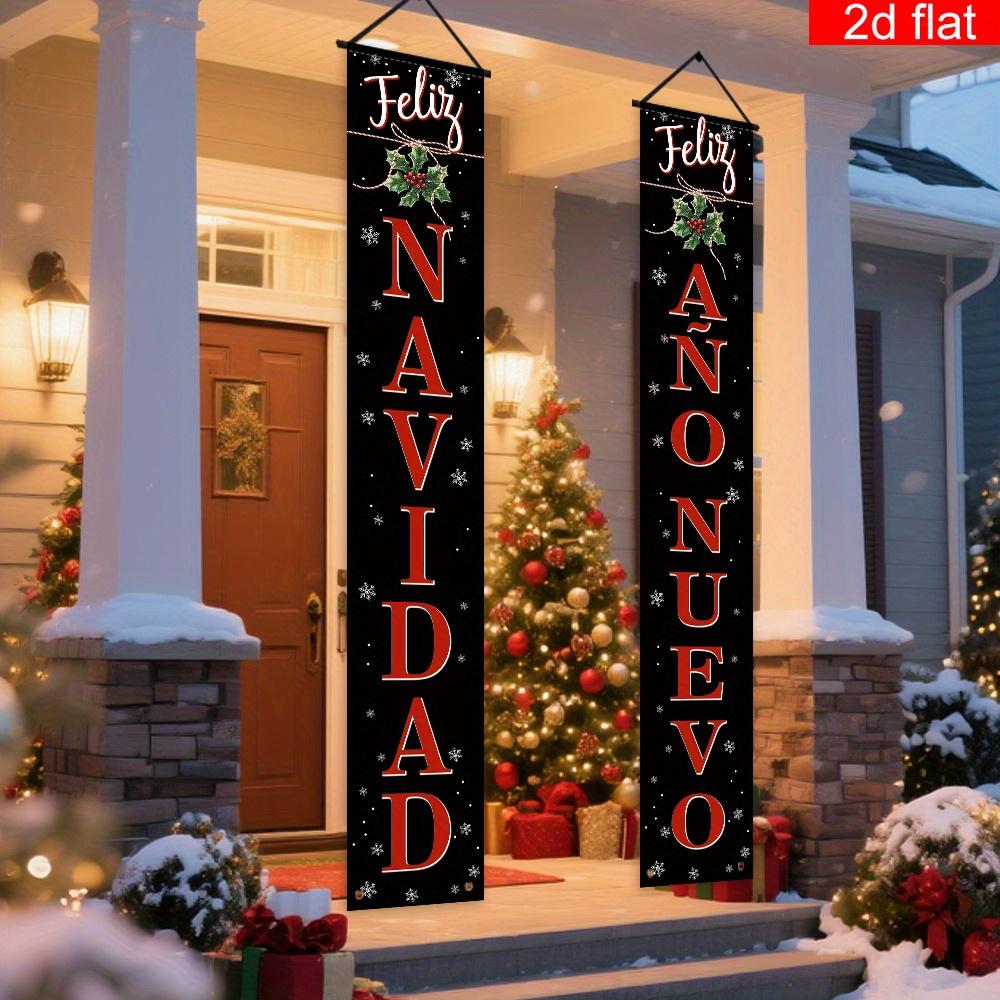 Merry Christmas Porch Sign Bunting Falling Snowflake 1 Pair Polyester Indoor Outdoor Decor