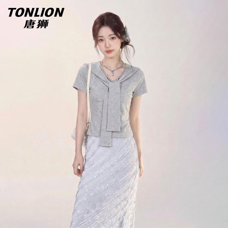 Женская футболка TonLion с коротким рукавом и французским воротником-матроской